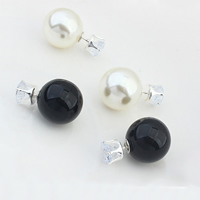 Doppelseitigen Ohrstecker, Kunststoff Perlen, mit Zinklegierung, Platinfarbe platiniert, mit Strass, keine, 20mm, verkauft von Paar