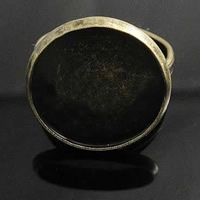 Brass Bezel Ring Base, Flat Round, plated, adjustable 14mm, Inner Approx US Ring .5 
