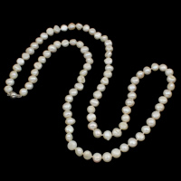Natural Freshwater Pearl Long Necklace, brass box clasp, Baroque, white, 9-10mm Approx 33.5 Inch 