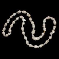 Freshwater Pearl Sweater Chain Necklace, Cultured Freshwater Nucleated Pearl, with Freshwater Pearl, Keshi, natural, white, 11-12mm Approx 33.5 Inch 