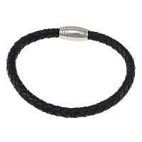 Cowhide Bracelets, brass magnetic clasp, platinum color plated, black, 6mm Approx 8.5 Inch 