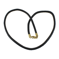 Теплые шнур ожерелья, Шнур из натуральной кожи, нержавеющая сталь Замок-карабин, плакирован золотом, черный, 4mm, длина:Приблизительно 18 дюймовый, продается Strand