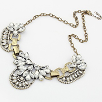 Fashion Statement Necklace, Zinc Alloy, with Crystal, antique gold color plated, faceted & with rhinestone, 50mm Approx 17.7 Inch 