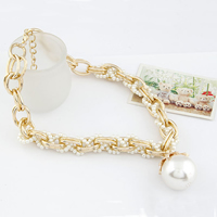 Zinc Alloy Necklace, with Glass Seed Beads & Plastic Pearl, with 1.5Inch extender chain, gold color plated, double link chain & with rhinestone, 30mm Approx 15.7 Inch 