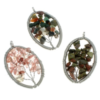 Mixed Gemstone Pendants, with Iron, platinum color plated - Approx 5mm 