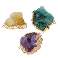 Natural Agate Druzy Connector, Ice Quartz Agate, with Brass, gold color plated, druzy style & 1/11 loop & mixed - Approx 2mm 