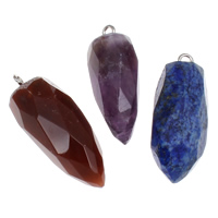 Mixed Gemstone Pendants, with brass bail, platinum color plated, faceted - Approx 2mm 