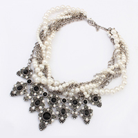 Fashion Statement Necklace, Zinc Alloy, with Resin & Plastic Pearl, with 1Inch extender chain, antique silver color plated, faceted & with rhinestone, 80mm Approx 14.9 Inch 
