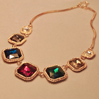 Кристалл ожерелье с цинковым сплавом, цинковый сплав, с Кристаллы, с 1.5Inch наполнитель цепи, плакированный цветом розового золота, граненый длина:Приблизительно 15.7 дюймовый, продается Strand