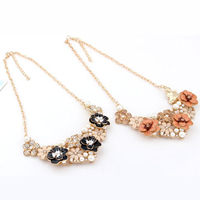 Fashion Statement Necklace, Zinc Alloy, with Resin & Plastic Pearl, with 1.5Inch extender chain, rose gold color plated, oval chain & enamel & with rhinestone 50mm Approx 17.7 Inch 