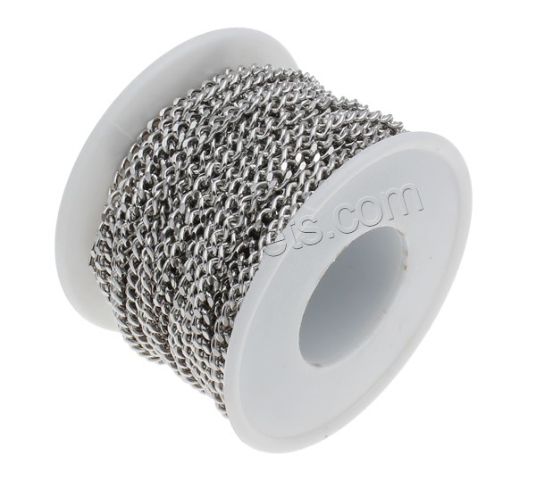 Stainless Steel Curb Chain, with plastic spool, different size for choice, original color, 10m/Spool, Sold By Spool