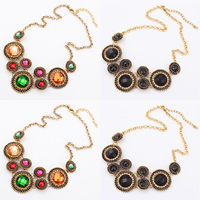 Fashion Statement Necklace, Zinc Alloy, with Crystal, with 1.5Inch extender chain, Flat Round, antique gold color plated, round link chain & faceted 38mm Approx 17.7 Inch 