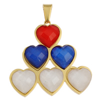 Resin Stainless Steel Pendant, with Resin, Heart, gold color plated, faceted & colorful powder Approx 