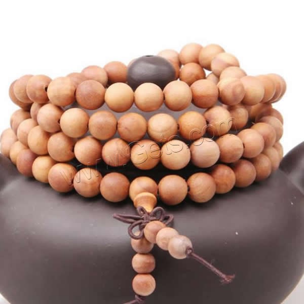 108 Mala Beads, Sandalwood, with Elastic Thread, Buddhist jewelry & different size for choice & 4-strand, 108PCs/Strand, Sold By Strand