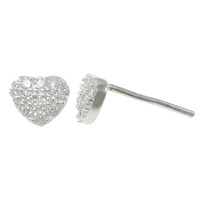 Cubic Zirconia Micro Pave Sterling Silver Earring, 925 Sterling Silver, Heart, without earnut & micro pave cubic zirconia 0.8mm 