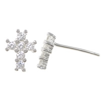 Cubic Zirconia Micro Pave Sterling Silver Earring, 925 Sterling Silver, Cross, without earnut & micro pave cubic zirconia 0.8mm 