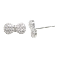 Cubic Zirconia Micro Pave Sterling Silver Earring, 925 Sterling Silver, Bowknot, without earnut & micro pave cubic zirconia 0.8mm 