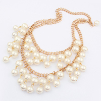 Collar de perlas de plástico, aleación de zinc, con Perlas plásticas, chapado en color rosa dorada, giro oval, 40mm, longitud:aproximado 15.7 Inch, Vendido por Sarta