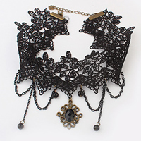 Gothic Necklace, Zinc Alloy, with Lace & Glass & Resin, with 1.5Inch extender chain, antique bronze color plated, gothic style, 95mm Approx 15.7 Inch 