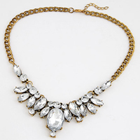 Fashion Statement Necklace, Zinc Alloy, with Crystal, with 1.5Inch extender chain, antique gold color plated, twist oval chain & faceted & with rhinestone, 31mm Approx 15.7 Inch 