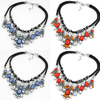Fashion Statement Necklace, Zinc Alloy, with Nylon Cord & Crystal & Acrylic, with 1.5Inch extender chain, plumbum black color plated, faceted & with rhinestone 75mm Approx 15.7 Inch 