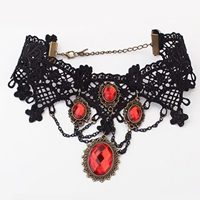 Gothic Necklace, Zinc Alloy, with Lace & Crystal, with 1.5Inch extender chain, antique gold color plated, gothic style & faceted, 90mm Approx 13.3 Inch 