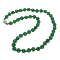 Malaysia Jade Halskette, Zinklegierung Karabinerverschluss, rund, natürlich, 8mm, Länge:ca. 18 ZollInch, verkauft von Strang