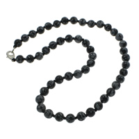Schneeflocken-Obsidian Halskette, Schneeflocke Obsidian, Zinklegierung Karabinerverschluss, rund, natürlich, 8mm, Länge:ca. 18 ZollInch, verkauft von Strang