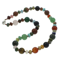 Gemstone Necklaces, zinc alloy lobster clasp, Round, natural 12mm Approx 18 Inch 