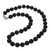 Schwarze Achat Halskette, Schwarzer Achat, Zinklegierung Karabinerverschluss, rund, natürlich, 10mm, Länge:ca. 17 ZollInch, verkauft von Strang