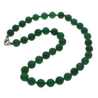 Malaysia Jade Halskette, Zinklegierung Karabinerverschluss, rund, natürlich, 10mm, Länge:ca. 18 ZollInch, verkauft von Strang