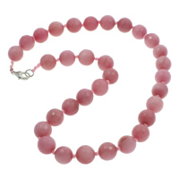 Rhodochrosite Necklace, zinc alloy lobster clasp, Round, natural, faceted, 12mm Approx 18 Inch 