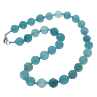 Aquamarine Necklace, zinc alloy lobster clasp, Round, natural, March Birthstone & faceted, 12mm Approx 18 Inch 
