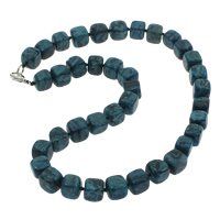Dyed Marble Necklace, zinc alloy lobster clasp, Cube, blue, 9-12mm Approx 17 Inch 