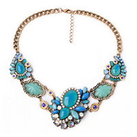 Fashion Statement Necklace, Zinc Alloy, with Resin, with 1.5Inch extender chain, antique gold color plated, curb chain & faceted & with rhinestone & colorful powder, 55mm Approx 19.6 Inch 