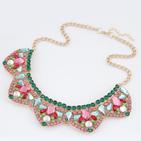 Fashion Statement Necklace, Zinc Alloy, with Crystal & Resin, with 1.5Inch extender chain, gold color plated, twist oval chain & faceted & with rhinestone & colorful powder, 35mm Approx 15.7 Inch 