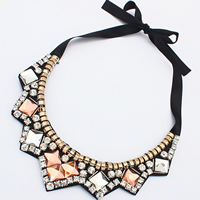 Fashion Statement Necklace, Zinc Alloy, with Satin Ribbon & Acrylic, gold color plated, faceted & with rhinestone, 45mm Approx 31.4 Inch 