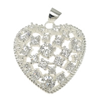 Sterling Silver Rhinestone Pendants, 925 Sterling Silver, with Rhinestone, Heart, plated, hollow Approx 