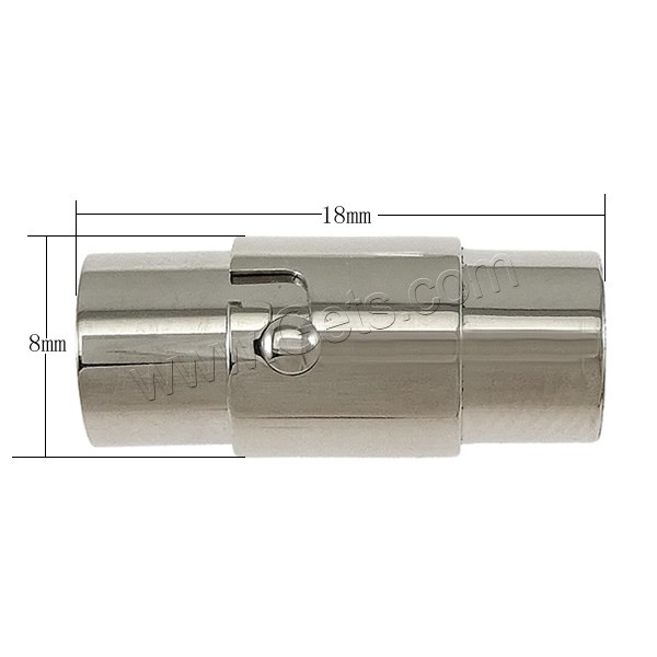 Runder Edelstahl Magnetverschluss, 316 Edelstahl, Rohr, originale Farbe, 18x8x9mm, Bohrung:ca. 6mm, verkauft von PC