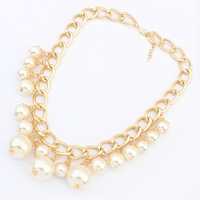 Collar de perlas de plástico, aleación de zinc, con Perlas plásticas, con 1.5Inch extender cadena, chapado en color dorado, giro oval, 45mm, longitud:aproximado 18.5 Inch, Vendido por Sarta