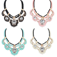 Fashion Statement Necklace, Zinc Alloy, with Nylon Cord & Crystal & Resin, with 1.5Inch extender chain, rose gold color plated, faceted & with rhinestone Approx 17.3 Inch 