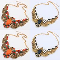 Fashion Statement Necklace, Zinc Alloy, with Resin, with 1.5Inch extender chain, Eagle, antique gold color plated, twist oval chain & faceted & with rhinestone 65mm Approx 17.7 Inch 