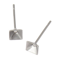 Stainless Steel Earring Stud Component, Square, original color, 4mm, Inner Approx 3.5mm 