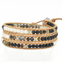 Wrap Bracelets, Cowhide, with Agate, stainless steel clasp, natural, adjustable &  & faceted, 4mm Approx 20-24 Inch 