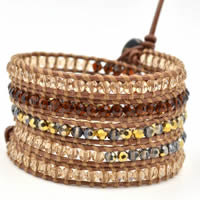 Wrap Bracelets, Cowhide, with Crystal, stainless steel clasp, adjustable &  & faceted, 4mm Approx 33.5-37 Inch 