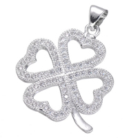 Brass Clover Pendant, Four Leaf Clover, platinum plated, micro pave cubic zirconia Approx 3.4mm 