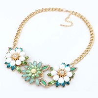 Fashion Statement Necklace, Zinc Alloy, with Crystal & Resin, with 1.5Inch extender chain, Flower, gold color plated, twist oval chain & faceted & with rhinestone, 35mm Approx 15.7 Inch 