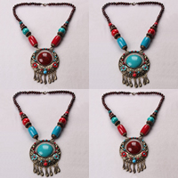 Turquoise Zinc Alloy Necklace, with Synthetic Turquoise & Wood, antique gold color plated, enamel 80mm Approx 21.6 Inch 
