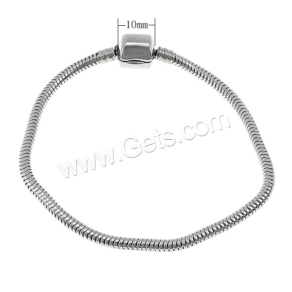 Stainless Steel European Bracelet Chain, different length for choice & snake chain, original color, 10x10mm, 3mm, Sold By Strand