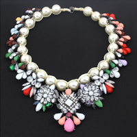 Fashion Statement Necklace, Zinc Alloy, with Nylon Cord & Crystal & Resin & Plastic Pearl, plumbum black color plated, faceted & with rhinestone, 50mm Approx 17.7 Inch 